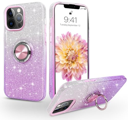 SouLips iPhone 11 Pro Max Case, Magnetic Car Mount Supported Slim Thin Glitter Sparkle with 360° Ring Holder Kickstand Shockproof Protective Phone Cover for iPhone 11 Pro Max 6.7, Gradient Purple