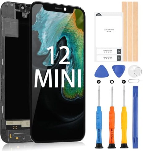 Écran pour iPhone 12 Mini A2399, A2176, A2398, A2400, A2399 LCD Écran Tactile Écran Assemblée Remplacement Écran de Verre Digitizer avec Réparation Kit (5,4, Noir)
