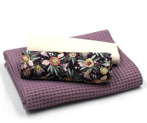 VmG-Store Waffelpique + Baumwollstoff Set farblich abgestimmt Waffel Stoff 100% Baumwollstoff Tex Standard 100 (Aquarellblüten Set69)
