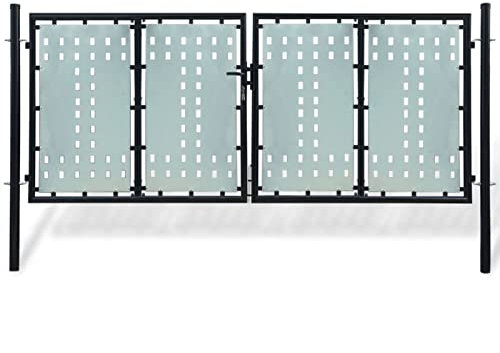 Iiaky Black Double Door Fence Gate 300 x 175 cm,Garden Gates High galvanised wrought iron metal swing gate