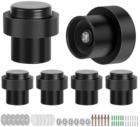 SWAWIS 6 Piezas Negro Tope de Puerta para Suelo ø 32mm Altura 45 mm, Tope de Puerta para Suelo Adhesivo Acero Inoxidable con Tornillos y Tira Adhesiva, 3 Métodos de Instalación