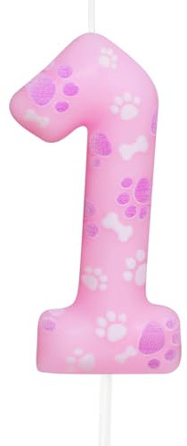 Cxryrzhe 1st Birthday Candle Dog Paw Number 1 Candle Dog Paw Cake Decoration Birthday Party Supplies Pink Dog Paw Print Themed Cake Topper Decorations for Kids Boy Girl Party Decor Supplies