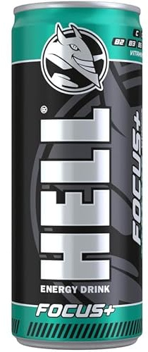 HELL FOCUS Energy Drink | +20% More Caffeine | Vitamins B2, B3, B6, B12, C & D | No Preservatives | Environmentally Friendly Packaging | 24 x 250 ml | Compatible with HELL Energy