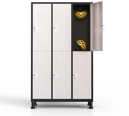 TwinThink Taquillas Vestuario. 180 x 97 x 40 cm Taquillas Metalicas de 6 Puertas Taquilla Metalica con Llave Taquillas Vestuario Metalicas (1, Blanco/Negro)