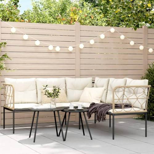 Homgoday Gartensofa in L-Form mit Kissen Balkonlounge Gartenmöbel Gartenlounge Gartensofa Balkon Sofa Sitzgruppe Balkonmöbel Schwarz und Weiß Stahl und Textilene