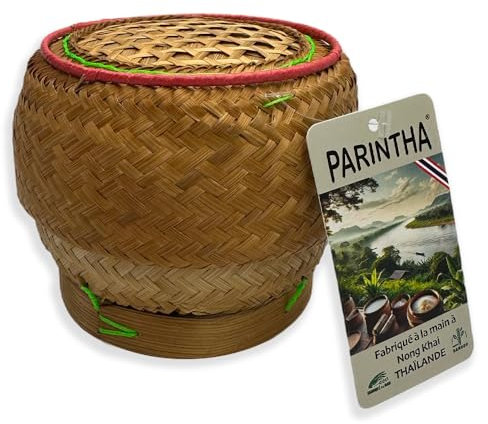 Panier traditionnel en bambou pour riz gluant thaïlandais de 14cm – pour transporter, présenter ou conserver le riz collant (Bamboo Sticky Rice)