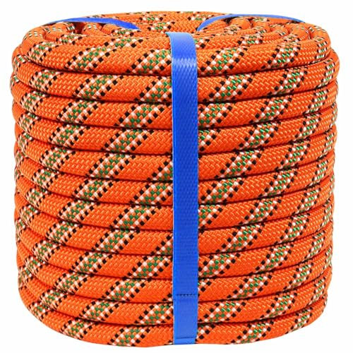 JANJOSN Double Braided Polyester Rope (1/2 Inch x 200 Feet) Arborist Rope High Strength Climbing Rope for Tree Work Pulling Swing Sailing, Orange