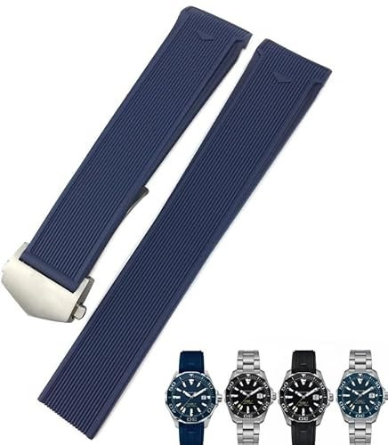 KDEGK 20 mm 22 mm Naturkautschuk-Armband, für TAG Heuer Aquaracer 300 500 Watch Taucharmband, Sport-Silikon-Armband(Blue silver,20mm(41mm Dial))