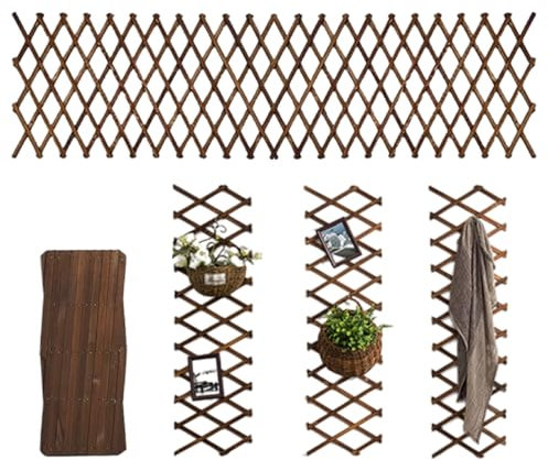 Garden Wooden Trellis, 180cm x 30cm, Expandable Garden Plant Trellis, Garden Fence Trellis, Plant Support Fence for Climbing Plants, Wall Decor or Plants Partitioning (Brown/Thickness 0.7cm)