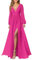 Vestido de dama de honor de gasa con cuello en V y bolsillo formal de manga larga para boda, fucsia, 38