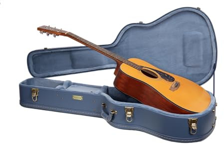 Crossrock Relief Series-Holzkoffer für Dreadnought-Gitarren, mit stark strukturierter Oberfläche, Kunstfell in Nerzoptik, Edelstahlverschlüssen – Rauchblau (CRW630DSB)