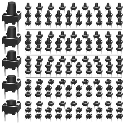 150PCS 2 Pin Momentary Tactile Tact Push Button Switch 6 x 6 x 4.3mm 5mm 6mm 7mm 8mm Micro Momentary Tact Switch Mini Switch Assortment Kit with Solder Wire for PCB Breadboard Circuit Board