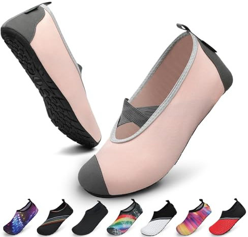 SAGUARO Chaussures Aquatiques Chaussons de d'eau Plongée Chaussettes Aqua pour Piscine et Plage Sports Nautiques Natation Surf Voile Mer Rivière pour Homme Femme, Rose Pâle, 46/47EU