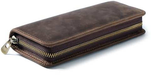 Wayfadacc Stiftetui aus Leder, Taschen für Füllfederhalter, mit Reißverschluss, elastische Fächer für Kugelschreiber, Kugelschreiber, Braun, 20 x 8 x 3 cm, braun, 20*8*3cm