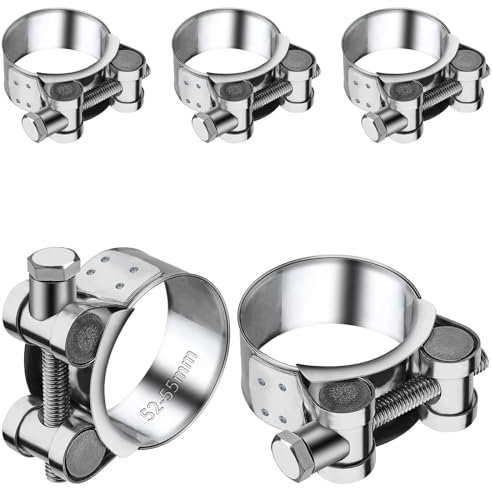TXXATX T Bolt Hose Clamp 52-55 mm Exhaust Clamp 5 Pieces Hose Clip 304 Stainless Pipe Clamps Adjustable Bolt Band Width 22 mm for Water Pipe Gas Pipe Automotive Tube Attachment