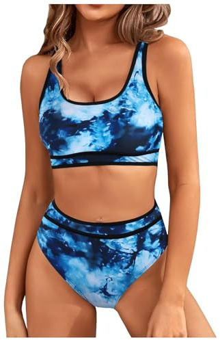 Genfien Women's Bikini Sets Bikini Tops High Waisted Bottom Tummy Control Bathing Suits Cut Out Ladies Swimsuit Suits Padded Beachwear