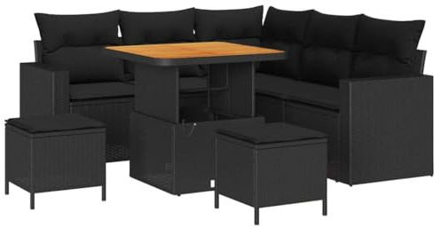 vidaXL Garten-Sofa-Set 8 pcs Schwarz Poly-Rattan, Moderne Gartenmöbel für gemütliche Lounges, entspannte Rückzüge, lockeres Beisammensein, Sommervergnügen