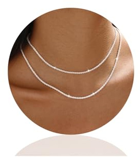 ZMaglorian 2 Stück Kette Damen Silber Sterling Silber Stapelbare Halskette Glänzende Popcorn-Kette für Frauen Mädchen