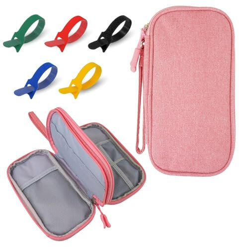 SIGMAWISE® Estuche Cables 19x11cm + 10 Bridas de Velcro - Organizador Cables Viaje – Estuche para Cargadores, USBs y Accesorios Electrónicos – Bolsa Compacta y Versátil (Rosa)