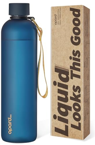 Opard Slim Trinkflasche 1l, Kohlensäure geeignet Wasserflasche, Water Bottle Spülmaschinenfest, BPA frei Plastik, Auslaufsicher Schraubverschluss, Flasche Sprudel geeignet Für Sport, Schule, Büro