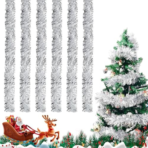 VIDSTW 6 Piezas Espumillon Arbol Navidad Moldeable Espumillón（Plata） | Navidad Brillante Grinalda Natal Plateado 2M para Árboles Coronas Navideñas Barandillas Escaleras Marcos Puertas Ventanas