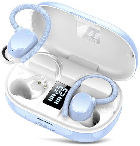 Bluetooth Kopfhörer Sport, 2026 Kopfhörer Kabellos Bluetooth 5.3, ENC Noise Cancelling Mic, 128Std, HiFi Stereo Tiefer Bass Wireless Earbud, IPX7 Wasserdicht in Ear Ohrhörer mit Ohrhaken, LED-Anzeige