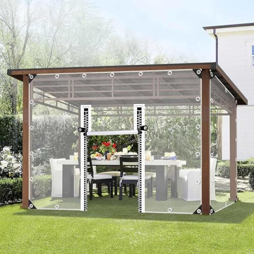 Außen Durchsichtige Planenvorhänge Mit Reissverschluss Tür, 2/3/4/5m, Kunststoff Wasserdichte Plane Mit Ösen, Transparente Plane Seitenteile Für Pavillon Veranda Pergola Carport,2Zipper-2.5x2.2m