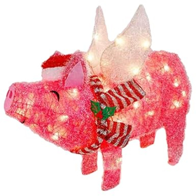 Beleuchtete Fliegende Schwein Weihnachtsdekoration – 3D Acryl Tier Statue mit Hut und Schal, Festliche Outdoor-Anzeige drinnen, entzückende Tischdekoration | Winterferien dekorativen für