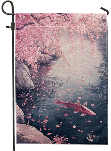 Gartenflaggen Kirsche Blume Fisch Peperoni Frühling Japanisch Waschbar Garten Banner Polyester Dekoration Fähnchen für Parade Drinnen 30x45cm