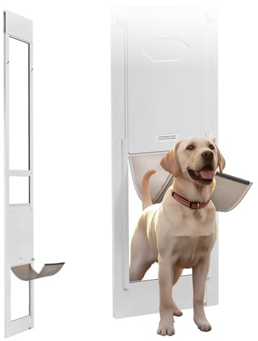 VEVOR Dog Door for Sliding Glass Door, 91 to 96 in Adjustable Height, Aluminum Alloy Frame with Metal Rotating Hinges, Lock Design, 10 1/4 x 16 1/4 in Flap, Sliding Glass Pet Door for Renters