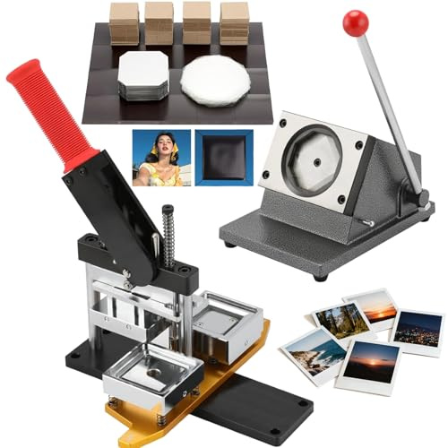 XifeZylith 50x50mm Square Magnet Maschine Presse, DIY Foto Kühlschrankaufkleber Magnetpresse Maschine, Fotomagnete Selbst Gestalten Maschine Mit 100 Sets Verbrauchsmaterialien, Magnet Button Maschine