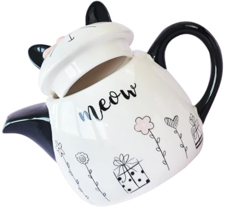 Mikinona Cerámica Tetera Gato Negro y Ergonómica para Té Casa y Oficina Tetera Decorativa Resistente y Fácil de Limpiar para Salón de Té y Restaurante
