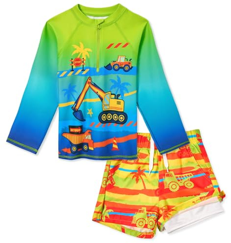 WAWSAM Uv Badebekleidung Junge Zweiteilig Langarm Schwimmshirt Badeshirt und Badehose Kinder Schnelltrocknende Badeanzug Set für 3-8 Jahre