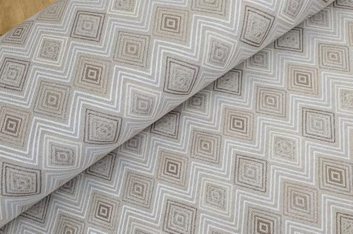 Jacquardstoff Meterware Ethno - robuster Dekostoff - Jacquard Stoff Rauten - stabiles Mischgewebe Polsterstoff *ab 50 cm, Farbe: 052 beige