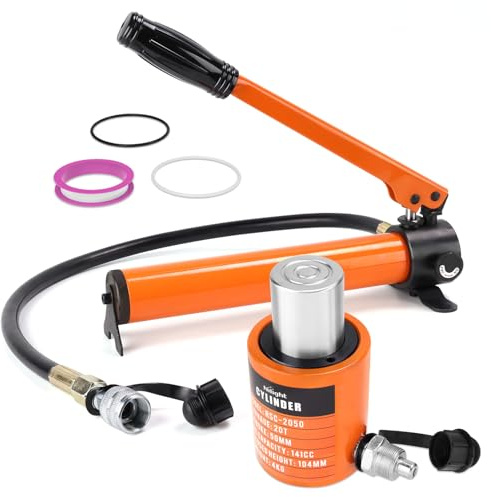 Nilight 20T Hydraulic Cylinder Jack Porta Power Ram Kit, Heavy Duty Low Profile 2 Inch Stroke Mini Single Acting Lifting Cylinders with Manual Hydraulic Hand Pump for Machinery Shipbuilding, Orange