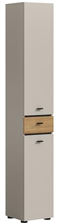 xonox.home – Hochschrank Aqua 32x191x30 cm in Kaschmir Melamin – 2 Türen, 4 Einlegeböden & 1 Schubkasten – Schmaler Badschrank für viel Stauraum – Zeitloses Design, robust & platzsparend kombinierbar