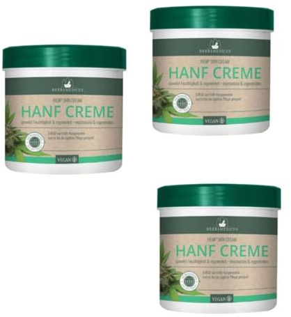 Herbamedicus Hanf Creme, Vegan, Feuchtigkeitspflege für Trockene Haut, mit Hanföl und Kokosnussöl, 3x250 ml