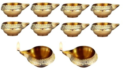 Agmoctz Legierung Metall Öllampe 10 Stück Kuber Diya für Diwali Dekoration Traditionelle Diya Vilakku für Puja Pooja Indien