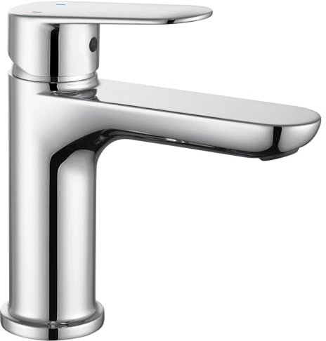 CECIPA Grifo Lavabo,Grifo Lavabo de Baño sin plomo,altura de 16,4 cm | Monomando para Lavabo ahorrador de agua,con cartucho de cerámica y manguito de conexión de 60 cm,Cromo