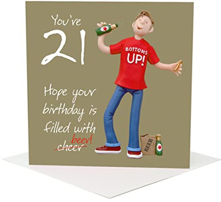 Holy Mackerel 21st Birthday Card - Filled With Beer - designed by Erica Sturla Card is 15cm square and blank inside