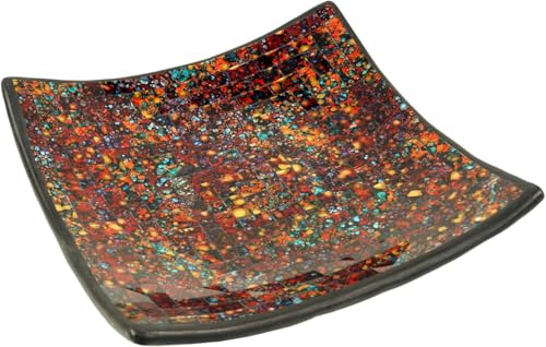 Eckige Mosaikschale, handgearbeitete Keramik, Design 5, groß (30*30 cm) | Einzigartige Terrakotta-Schale mit bunten Glasmosaiken, ideal für Obst oder als Untersetzer.