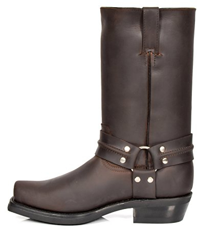 Stivali Cowboy Biker in Pelle Scivolare su Punta Quadrata Lunghezza di Vitello Tacco Western 06RE-Hi Marrone (EU 39)