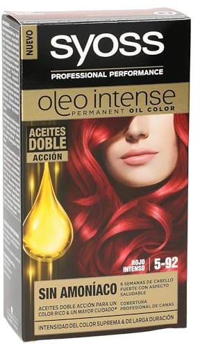 Syoss Oleo Intense - Tono 5-92 Rojo Intenso – Coloración permanente sin amoníaco – Resultados de peluquería – Cobertura profesional de canas