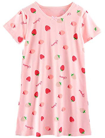 ABClothing Pyjama d 'été Floral à Fleurs Rose Adorable de Grandes Filles Bowknot & Strawberry Nightjown 9 10 Ans