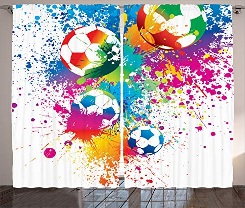 ABAKUHAUS Fußball Rustikaler Gardine, Bunter Spritzer Ball, Schlafzimmer Kräuselband Vorhang mit Schlaufen und Haken, 280 x 225 cm, Lila Magenta