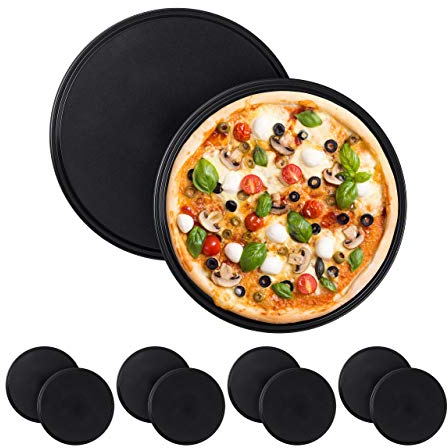Relaxdays 10 x Pizzablech, rund, antihaftbeschichtet, Pizza & Flammkuchen, Carbonstahl, Pizzaform, ∅ 32 cm, Pizzabackblech, grau