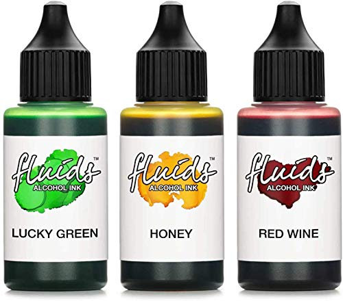 Octopus 3X 30 ml Fluids Alcohol Ink Set Lucky Green, Honey, RED Wine Alkohol Ink, Alkoholtinte für Fluid Art, Resin Art und Epoxidharz Farbe