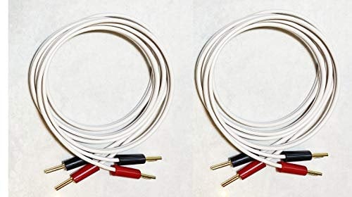 QED Profile 79 Strand White Speaker Cable 5 Metre Pair, Two Cables Terminated With Gold Plated 4mm Banana Plugs On All Ends 8 Plugs In Total