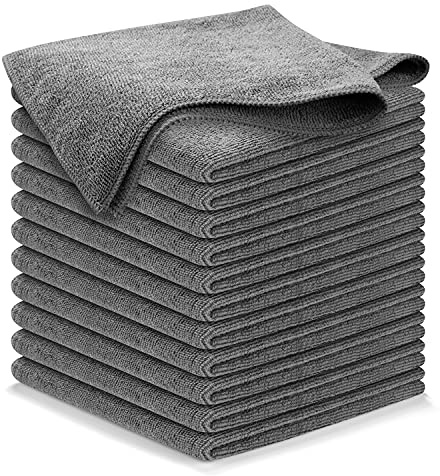 USANOOKS Panno in microfibra grigio – 12 confezioni 32 x 32 cm – ad alte prestazioni – 1200 lavaggi, asciugamani ultra assorbenti per tessere sporcizia e liquido per una lucentezza a specchio senza
