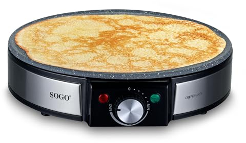 SOGO Crepera Electrica Antiadherente Rockstone, termostato regulable, indicadores luminosos, diámetro 30cm sin PFOA, 1200W (SS-7187)